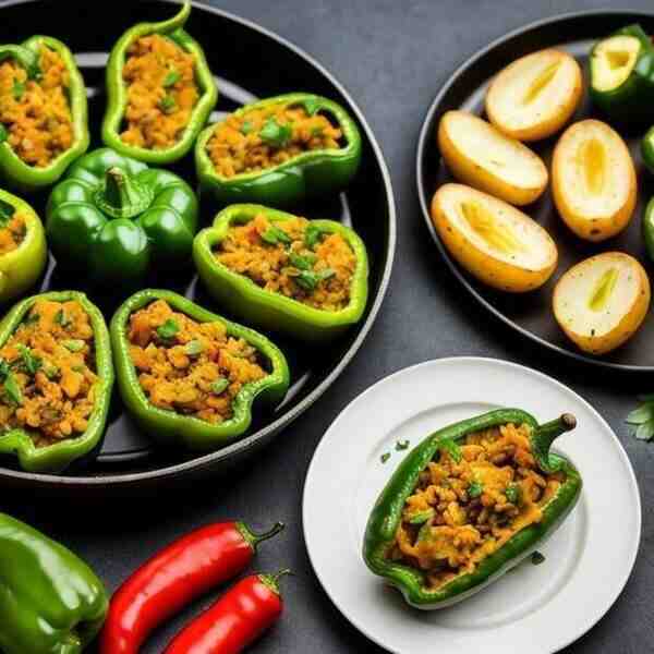 Зеленый перец фаршированный картофелем